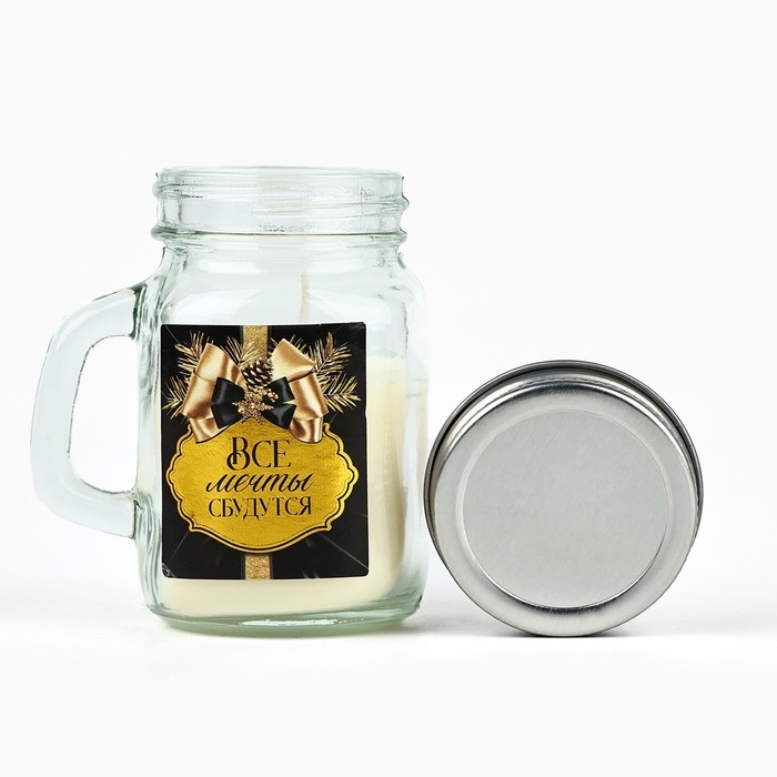 Новогодняя свеча в баночке с ручкой &laquo;Новый год: Все мечты сбудутся&raquo;, аромат апельсин, 7 х 8,5 х 5 см