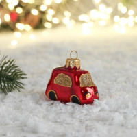 Ёлочная игрушка "Автобус" ручная роспись,4,6х6,4х2,7 см, красный