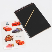 Новый год. Блокнот-гравюра, 10 листов, лист наклеек, штихель "Молния Маккуин" Тачки