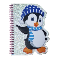 Блокнот фигурный 48 листов, А6, линия, на гребне, голография, объемная аппликация "Зверушки", МИКС