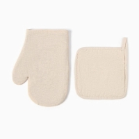 Набор кух. Этель ECO, цв. молочный: варежка 20х28 см, прихватка 19х19 см, 70% хл, 30% лён, в Набор кух. Этель ECO, цв. молочный: варежка 20х28 см, прихватка 19х19 см, 70% хл, 30% лён, в