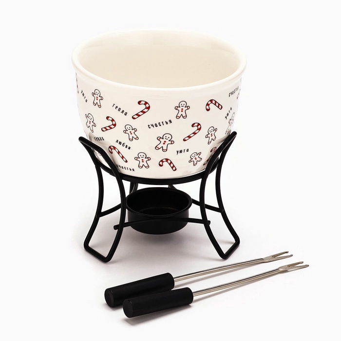 Фондю керамическое новогоднее Дорого внимание &laquo;Счастья&raquo;, 2 шпажки