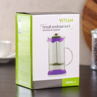 Чайник заварочный френч - пресс &laquo;Келли&raquo;, 600 мл, стекло, цвет чёрный, рисунок МИКС