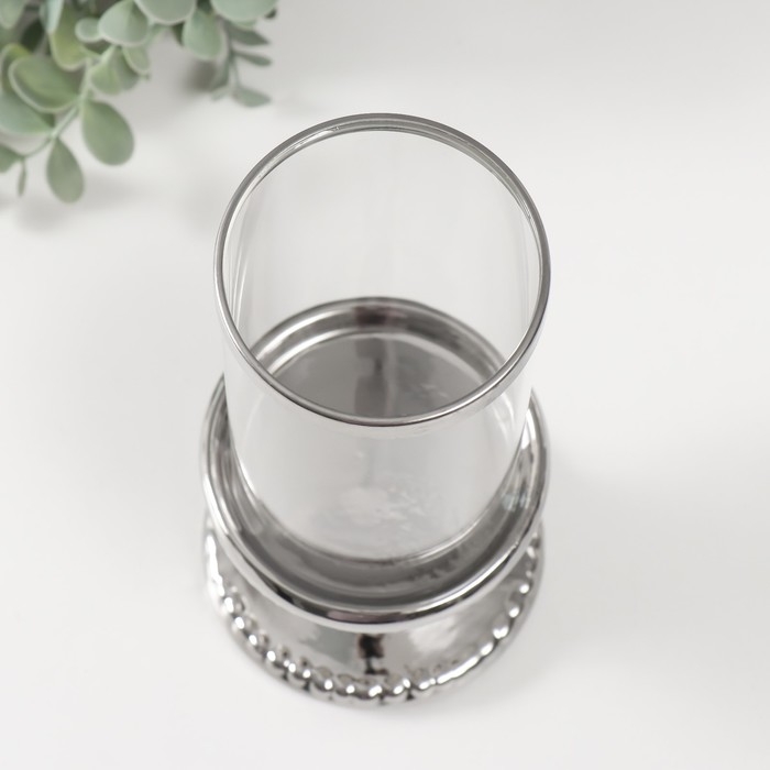 Подсвечник керамика, стекло на 1 свечу "Веллис" d=8 см серебро 10х10х21,5 см