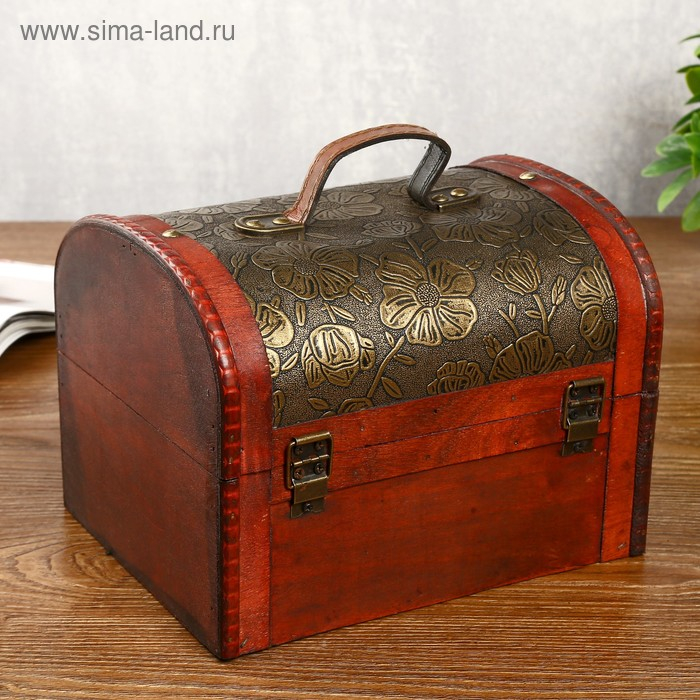 Шкатулка дерево состаренная Шкатулка дерево состаренная "Золотые цветы на чёрном" сундучок 17х22,5х18 см