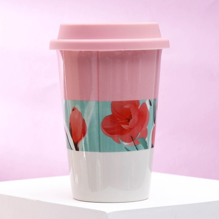 Стакан керамический с силиконовой крышкой «Любовь», 300 мл, цвет белый Стакан керамический с силиконовой крышкой «Любовь», 300 мл, цвет белый