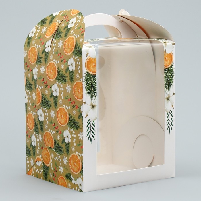 Складная коробка под маленький торт &laquo;Апельсины&raquo;, 15 х 15 х 18 см, Новый год