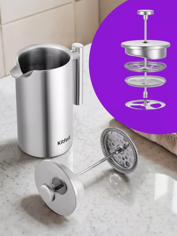 Френч-пресс 1000 мл заварочный чайник КТ-1255 Френч-пресс 1000 мл заварочный чайник КТ-1255