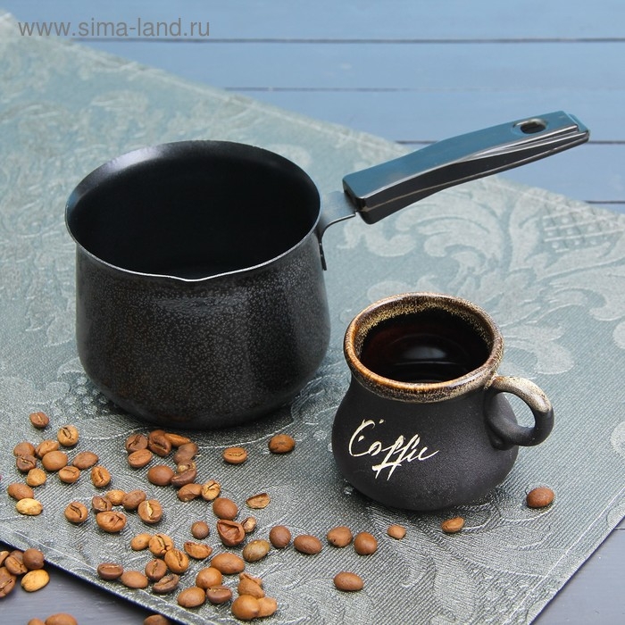 Турка &laquo;Мортен&raquo;, 500 мл, 20&times;9,5&times;7,5 см, пластиковая ручка, антипригарное покрытие, цвет чёрный