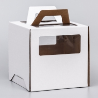 Коробка под торт 2 окна, с ручками, белая, 24 х 24 х 24 Коробка под торт 2 окна, с ручками, белая, 24 х 24 х 24