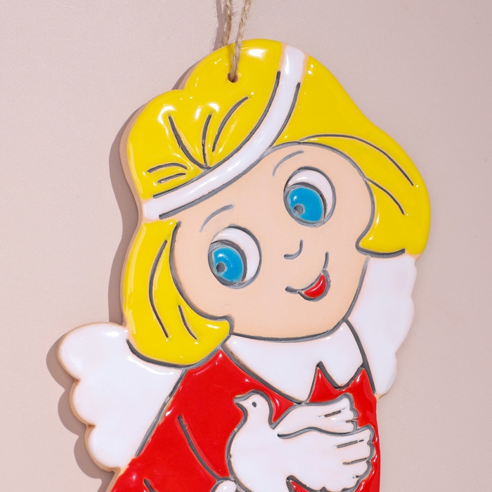 Панно Панно "Ангел с голубем", 18х8 см, майолика