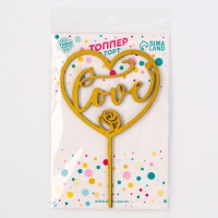 Топпер деревянный &laquo;Сердце&raquo;, с блёстками, цвет золото