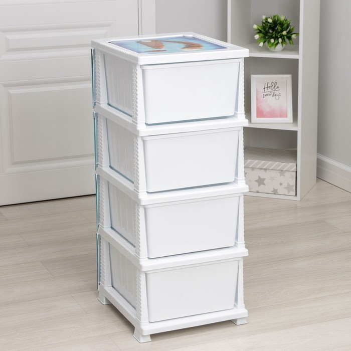 Комод детский 4-х секционный Росспласт «Декор. Кот», 38×95см, цвет белый Комод детский 4-х секционный Росспласт «Декор. Кот», 38×95см, цвет белый