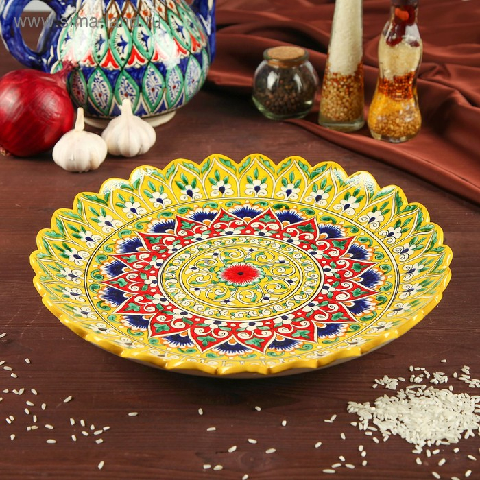 Ляган Риштанская Керамика Ляган Риштанская Керамика "Цветы", 31 см, жёлтый микс, рифлённый