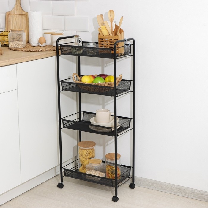 Этажерка &laquo;Ладья 24К&raquo;, 4 яруса, 44&times;25&times;100 см, цвет чёрный