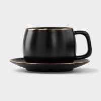 Чайная пара керамическая с ложкой &laquo;Мати&raquo;, 2 предмета: чашка 280 мл, блюдце d=13,5 см, цвет чёрный