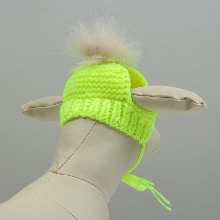 Шапка вязаная для собак, с помпоном, M-L (объем головы 28 см, высота 9 см), микс