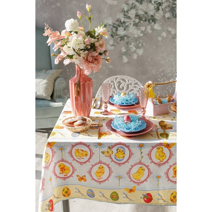 Скатерть Доляна &laquo;Пасха&raquo;, 180 &times; 144 см, 100 % хлопок, рогожка, 164 г/м&sup2;