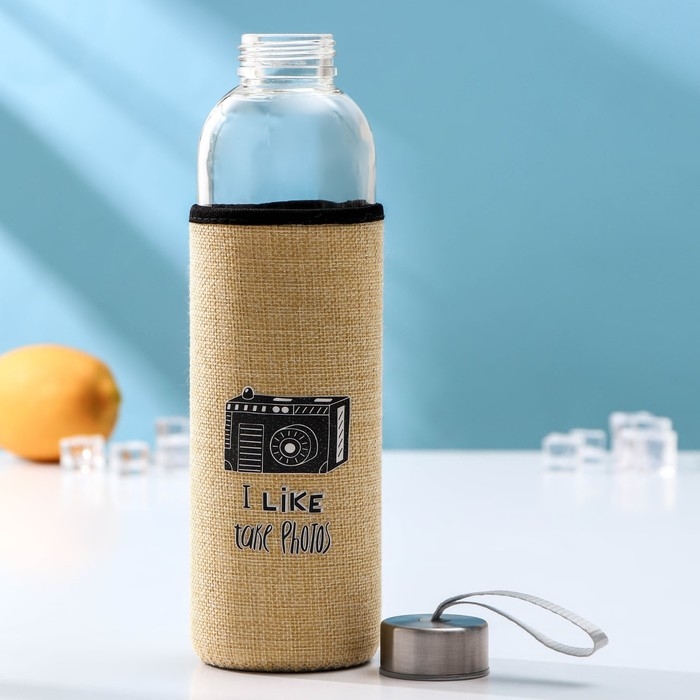 Бутылка для воды стеклянная в чехле &laquo;Вояж&raquo;, 750 мл, h=25 см, цвет МИКС