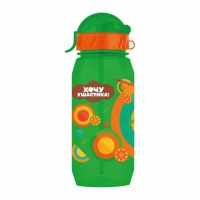 Бутылочка детская с силиконовой трубочкой &laquo;Чебурашка&raquo;, 400 мл., со шнурком, цвет и рисунок МИКС