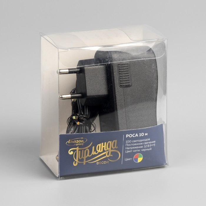 Гирлянда &laquo;Нить&raquo; 10 м роса, IP20, чёрная нить, 100 LED, свечение мульти, 12 В