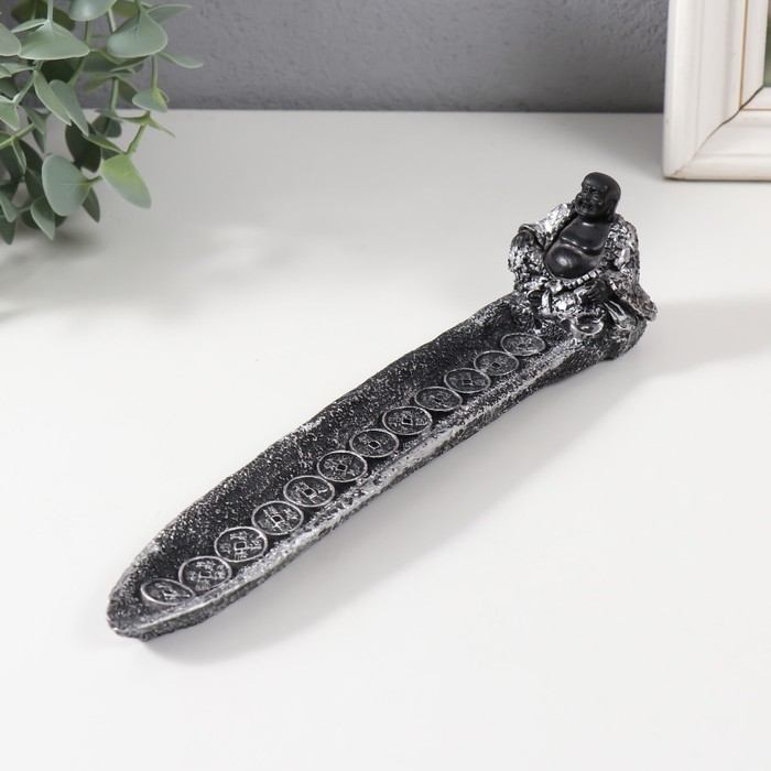 Подставка под благовония Подставка под благовония "Хотей в серебристом халате" серебро 22,5х4,5х5 см