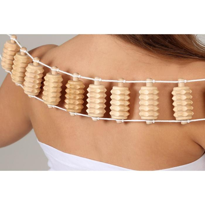 Массажёр - лента, деревянный, роликовый, зубчатый, 3 &times; 6,8 &times; 122,5 см, 10 звеньев