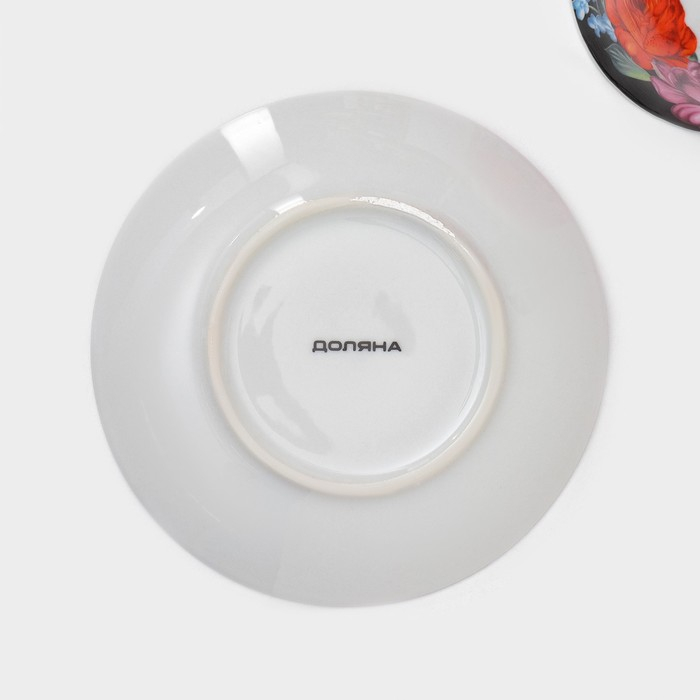 Сервиз чайный керамический на металлической подставке Доляна &laquo;Роспись&raquo;, 13 предметов: 6 чашек 210 мл, 6 блюдец d=14 см, чайник 1 л