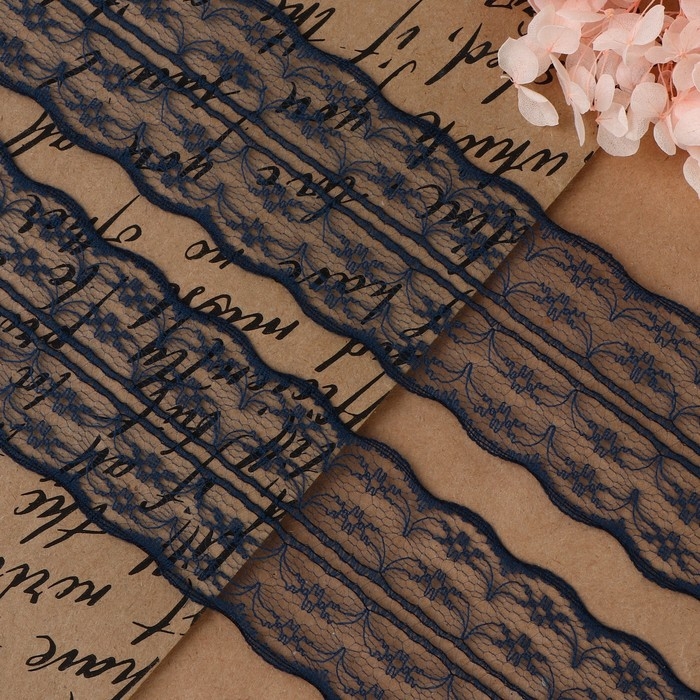 Кружево капроновое, 45 мм &times; 10 &plusmn; 1 м, цвет синий