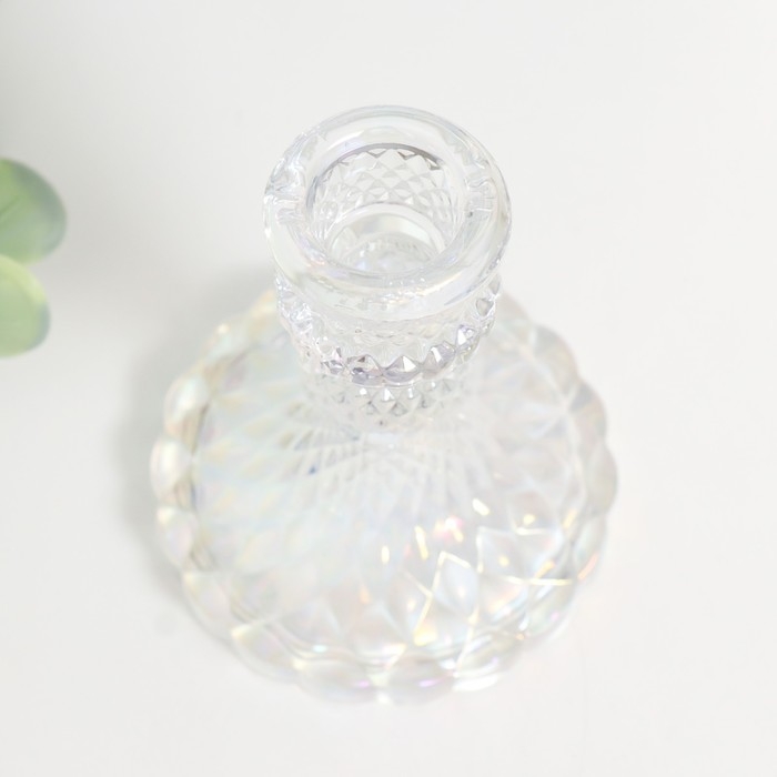 Подсвечник стекло на 1 свечу "Женева" d-2,2 см прозрачный голография 10,5х7,7х7,7 см