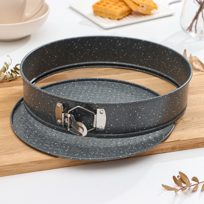 Форма Доляна для выпечки &laquo;Элин Мрамор&raquo;, 28&times;6,5 см, съёмное дно, антипригарное покрытие, цвет серый