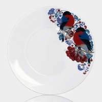 Тарелка стеклянная сервирвочная «Снегири на рябине», d=19,6 см Тарелка стеклянная сервирвочная «Снегири на рябине», d=19,6 см