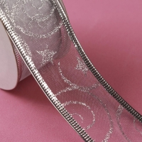 Новый год! Лента капроновая с металлической нитью &laquo;Вензеля&raquo;, 38 мм &times; 2,7 &plusmn; 0,5 м, цвет серебряный