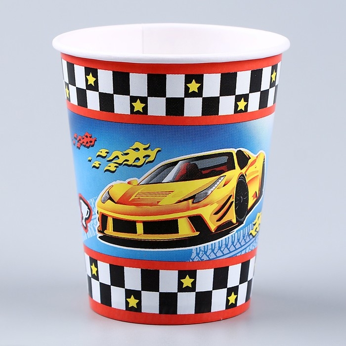 Набор бумажной посуды одноразовый Машины&raquo;: 6 тарелок, 1 гирлянда, 6 стаканов, 6 колпаков