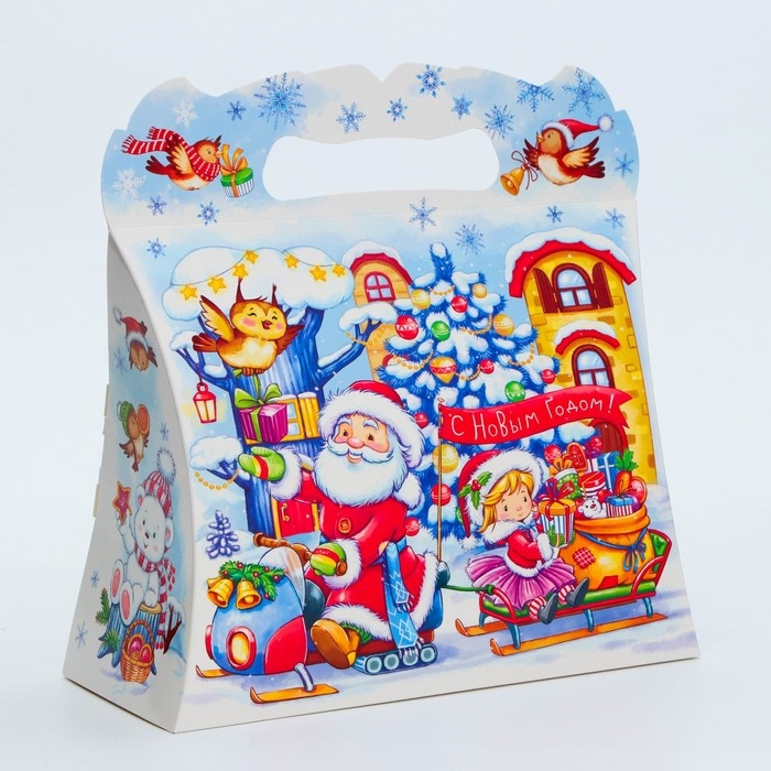 Новый год. Подарочная коробка Новогодняя Сумочка Новый год. Подарочная коробка Новогодняя Сумочка "Каток" с игрой и анимацией 25,5 х 11 х 20 см.