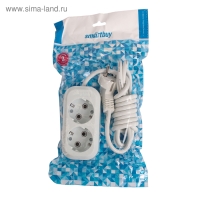 Удлинитель Smartbuy, 2 розетки, 2 м, 16 А, 3500 Вт, ПВС 3х1 мм2, с з/к, белый