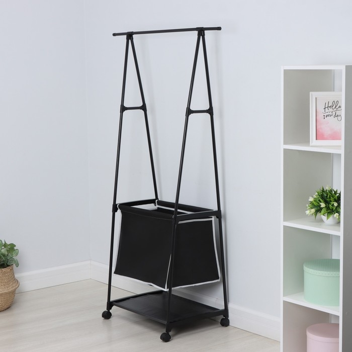 Вешалка - стойка напольная для одежды LaDо́m, с полками для хранения, на колесах, 55&times;42&times;160 см, цвет чёрный