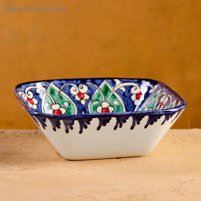 Салатница Риштанская Керамика Салатница Риштанская Керамика "Цветы", 13 см, синяя, микс