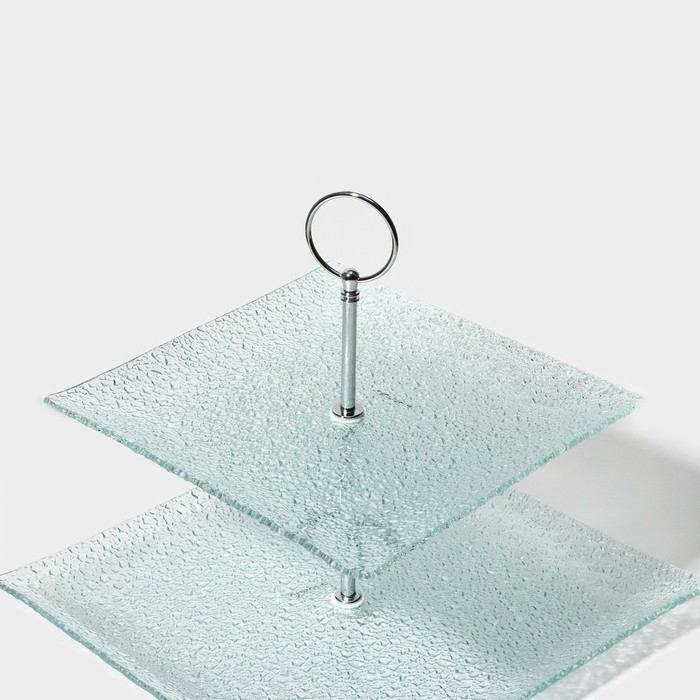 Этажёрка - фруктовница квадратная Доляна &laquo;Акцент&raquo;, 2 яруса, 25&times;22 см, стекло