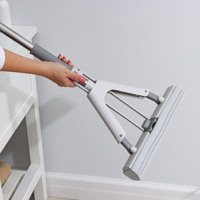 Швабра для мытья пола PVA Raccoon, со складным отжимом, насадка 28&times;6 см, стальная ручка с 3 секциями 130 см