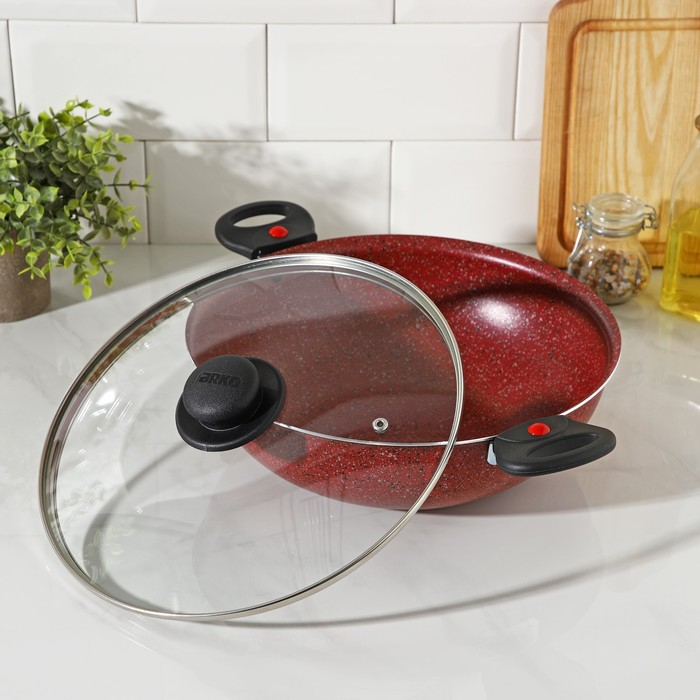 Казан, 4 л, d=28 см, стеклянная крышка, две съёмные ручки, цвет красный Казан, 4 л, d=28 см, стеклянная крышка, две съёмные ручки, цвет красный