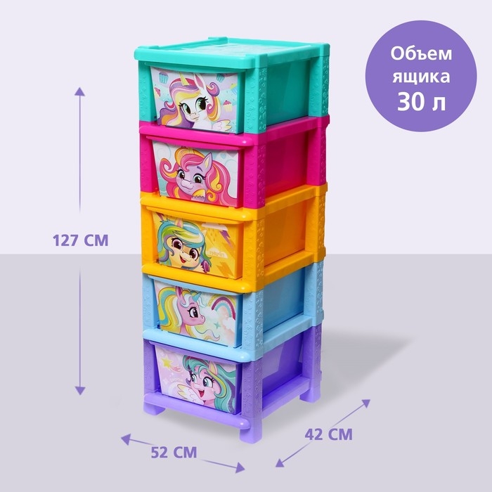 Комод &laquo;Радужные единорожки&raquo;, 5 секций