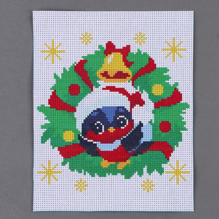 Вышивка крестиком на новый год «Снегирь в венке», 25 х 20 см, новогодний набор для творчества Вышивка крестиком на новый год «Снегирь в венке», 25 х 20 см, новогодний набор для творчества