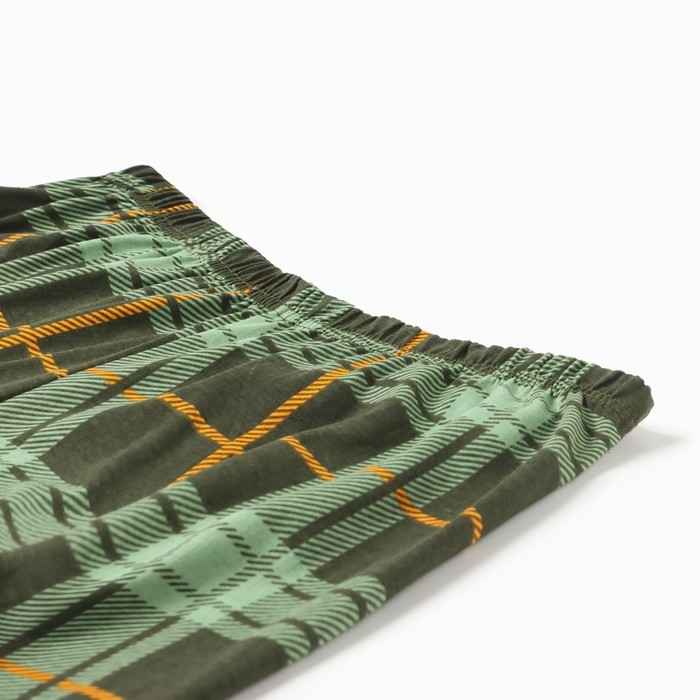 Комплект (футболка/брюки) мужской, цвет зеленый/клетка, размер 56