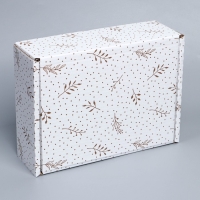 Коробка подарочная сборная, упаковка, &laquo;Веточки&raquo;, белый, 27 х 21 х 9 см