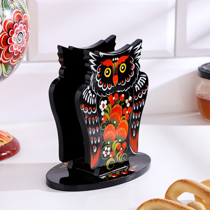 Салфетница &laquo;Сова&raquo;, 10х14 см, хохлома, микс