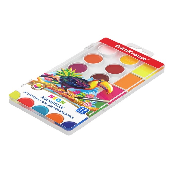 Акварель 17 цветов ErichKrause ArtBerry Neon, неоновая палитра с УФ-защитой, супер яркие, с увеличенными кюветами, европодвес, без кисти Акварель 17 цветов ErichKrause ArtBerry Neon, неоновая палитра с УФ-защитой, супер яркие, с увеличенными кюветами, европодвес, без кисти