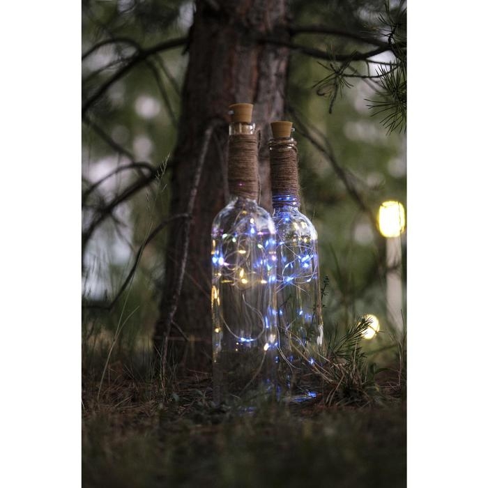 Гирлянда «Нить» 2 м роса с пробкой, IP20, серебристая нить, 20 LED, батарейки LR44х3 (в комплекте), свечение белое Гирлянда «Нить» 2 м роса с пробкой, IP20, серебристая нить, 20 LED, батарейки LR44х3 (в комплекте), свечение белое