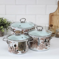 Набор кастрюль &laquo;Лофт-5-1-Элит&raquo;, 3 предмета: 2,4 л, 3,4 л, 5 л, стеклянные крышки, индукция