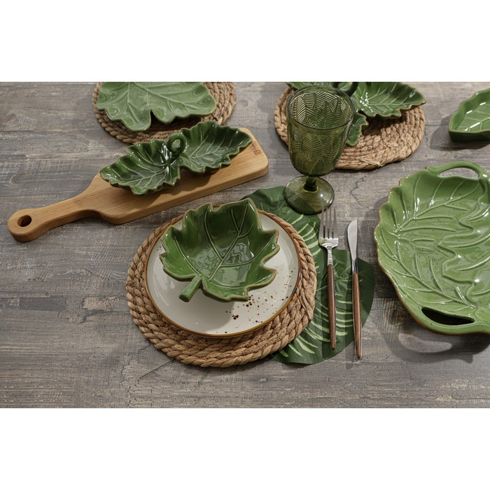 Менажница 2 ячейки Доляна &laquo;Лист&raquo;, 21,8&times;6,9 см, цвет зелёный